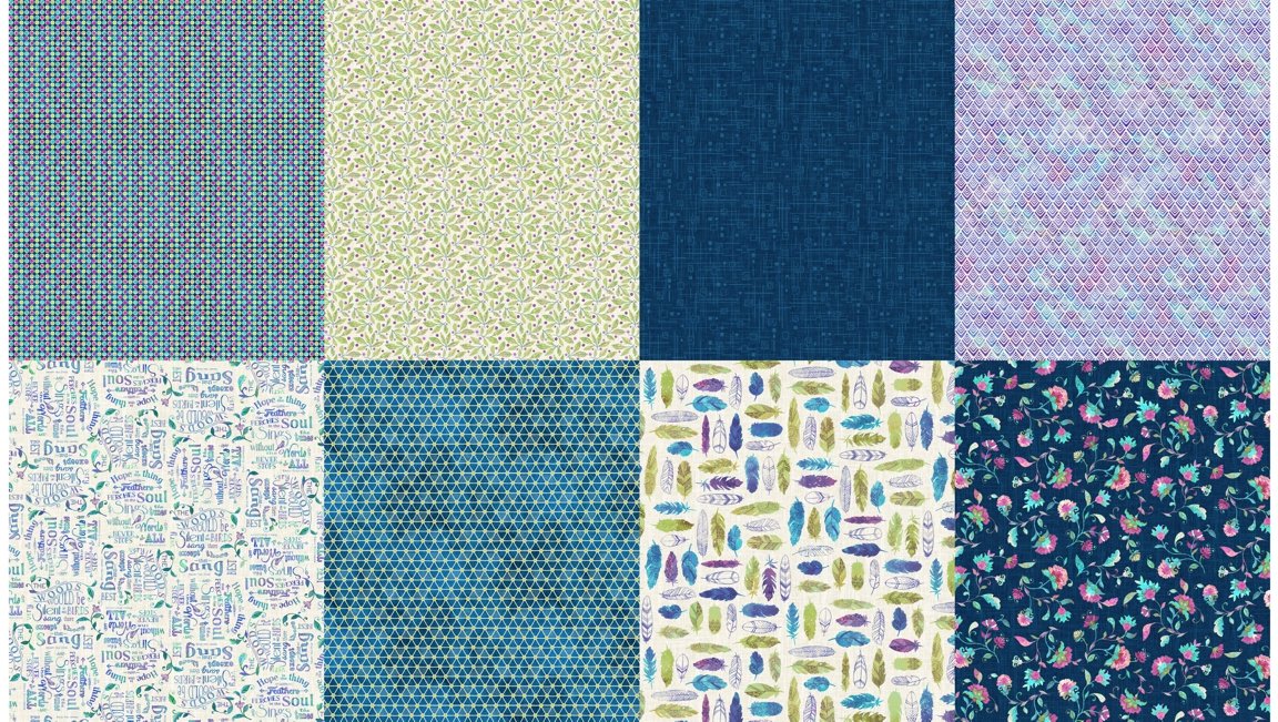 Todos los paneles Fat Quarter de Twitter (segunda combinación de colores): Arándano